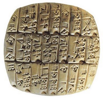 Imagem de uma tábua cuneiforme - primeiro dicionário do mundo